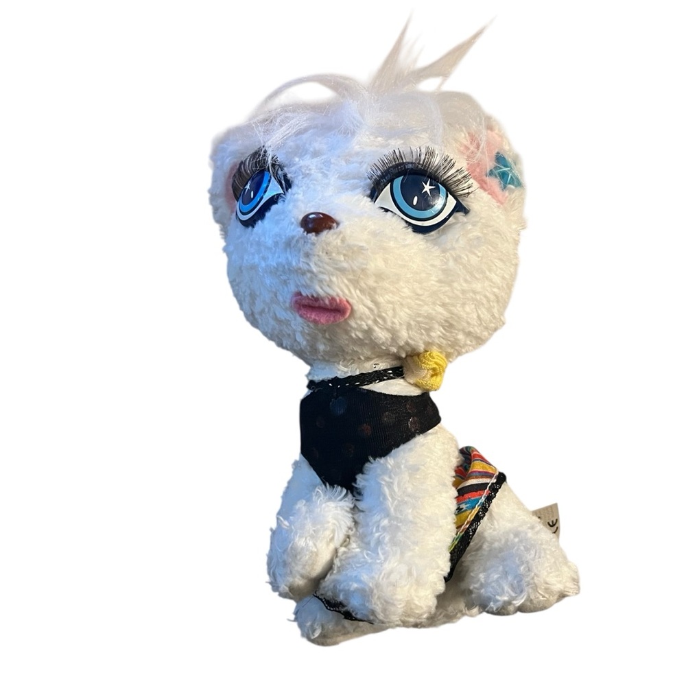 Mattel My Scene 8” Yorkie White and Black Stuffed Animal with Blue Eyes
